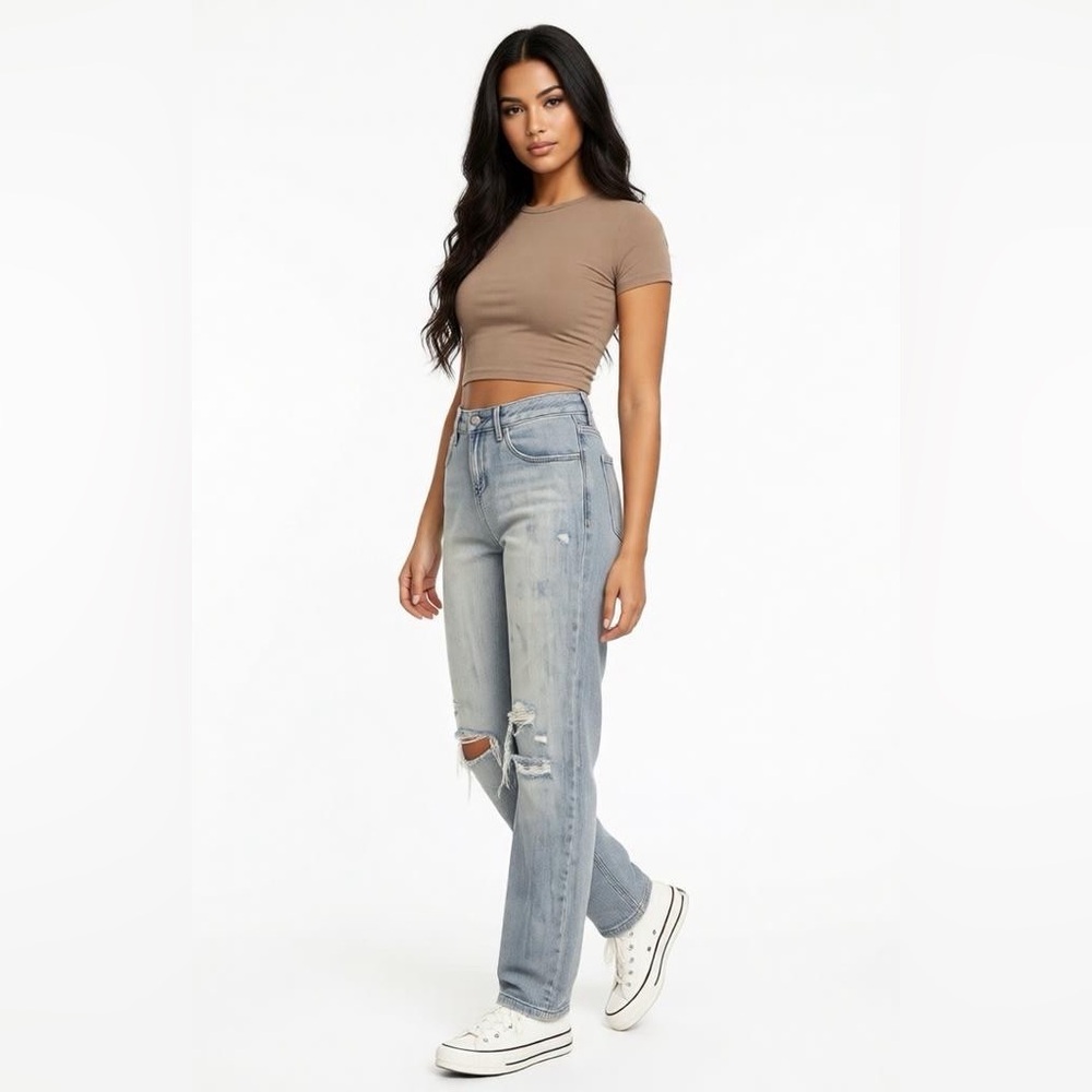 Converse One Star Distressed Jeans Light Wash Straight Leg Size 6